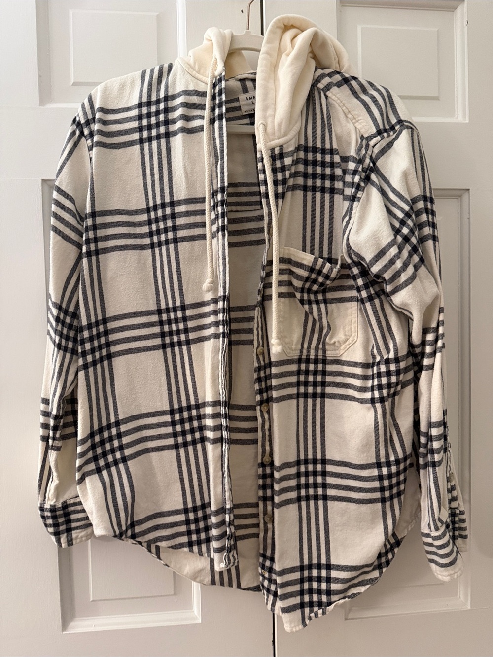 Cream & Black Plaid Hooded flannel - Women